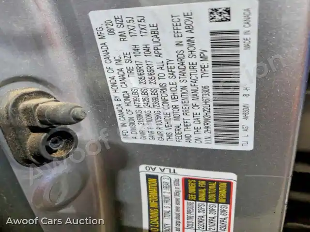 2020 Honda CRV 2HKRW2H22LH673306 — Copart auction photo 13