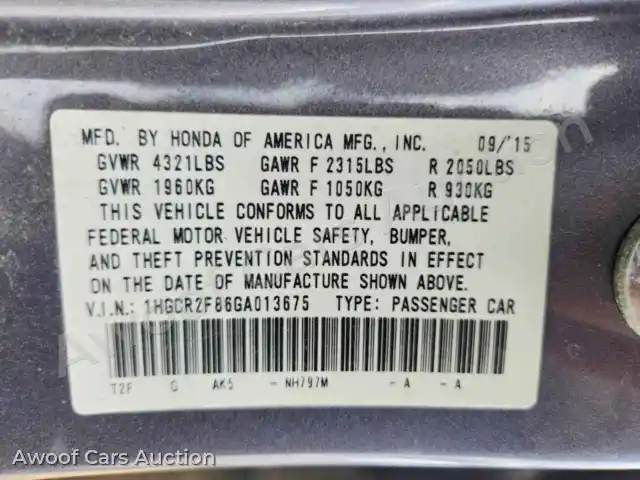 2016 Honda Accord 1HGCR2F86GA013675 — photo 12 de la vente Copart