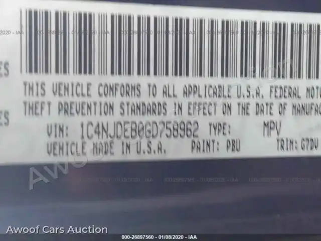 2016 Jeep Compass 1C4NJDEB0GD758962 — Iaai auction photo 9