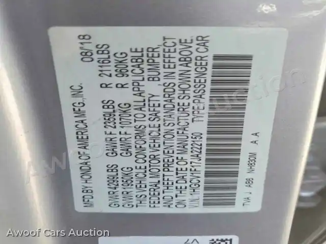 2018 Honda Accord 1HGCV1F17JA222150 — photo 13 de la vente Copart