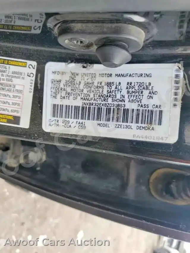 2008 Toyota Corolla 1NXBR32EX8Z031863 — hoton gwanjo Copart na 12