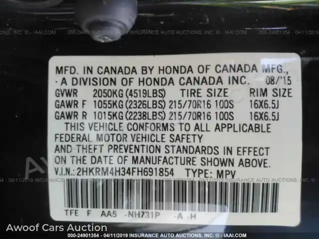 2015 Honda CR-V 2HKRM4H34FH691854 — Iaai auction photo 9