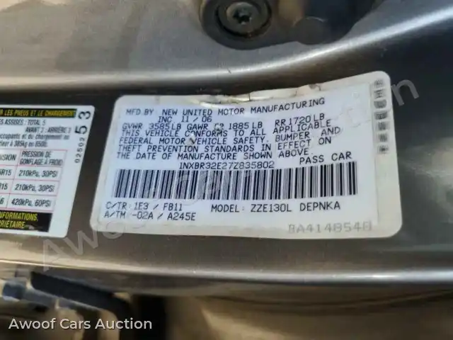 2007 Toyota Corolla 1NXBR32E27Z835802 — Copart auction photo 12