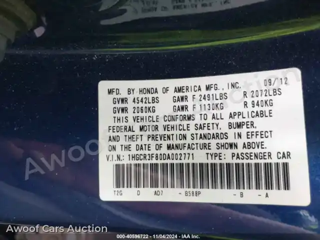 2013 Honda Accord 1HGCR3F80DA002771 — photo 9 de la vente Iaai