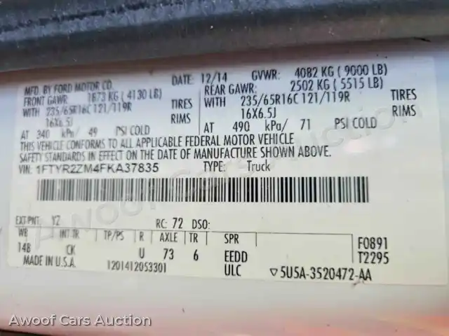 2015 Ford Transit 1FTYR2ZM4FKA37835 — Copart auction photo 13