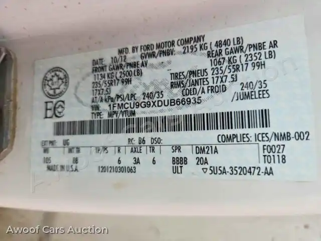 2013 Ford Escape 1FMCU9G9XDUB66935 — Copart auction photo 14