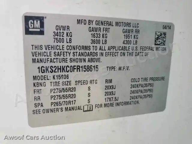 2015 GMC Yukon 1GKS2HKC0FR158615 — Copart auction photo 13