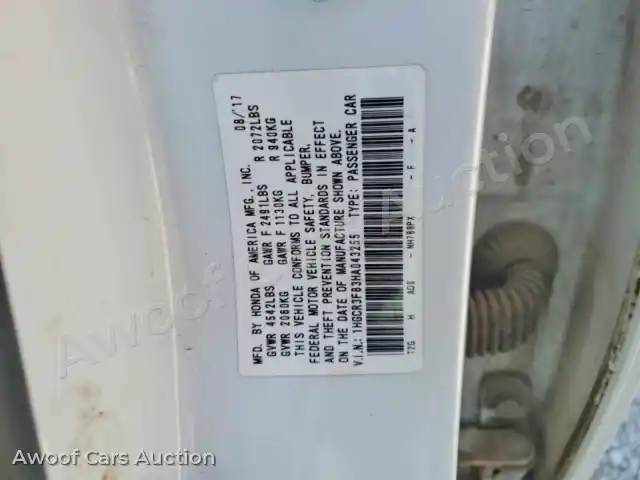 2017 Honda Accord 1HGCR3F83HA043255 — hoton gwanjo Copart na 12