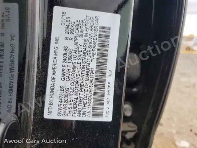 2018 Honda Accord 1HGCV2F95JA017941 — photo 12 de la vente Copart