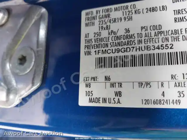 2017 Ford Escape 1FMCU9GD7HUB34552 — Iaai auction photo 9