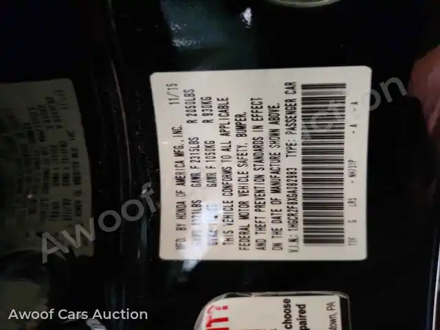 2016 Honda Accord 1HGCR2F8XGA082983 — Copart auction photo 12