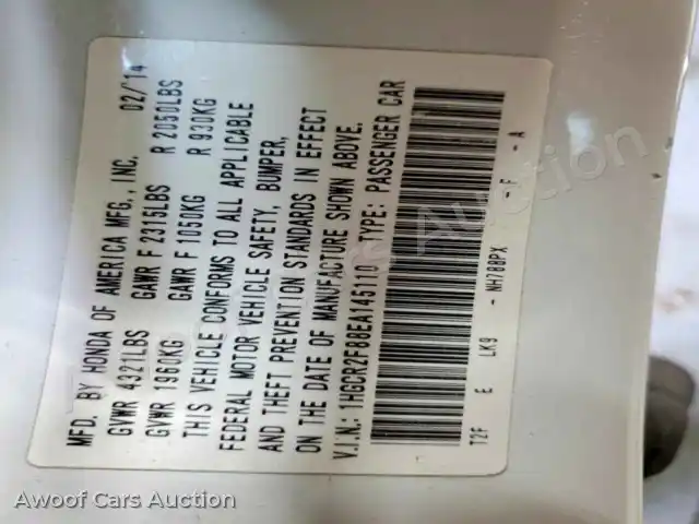 2014 Honda Accord 1HGCR2F88EA145110 — photo 12 de la vente Copart