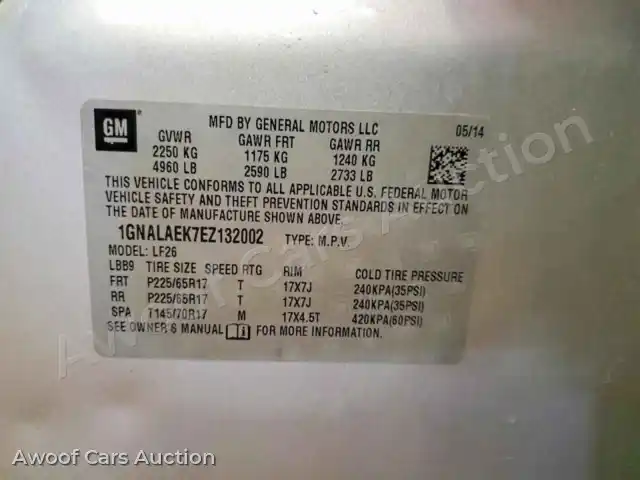 2014 Chevrolet Equinox 1GNALAEK7EZ132002 — hoton gwanjo Copart na 13