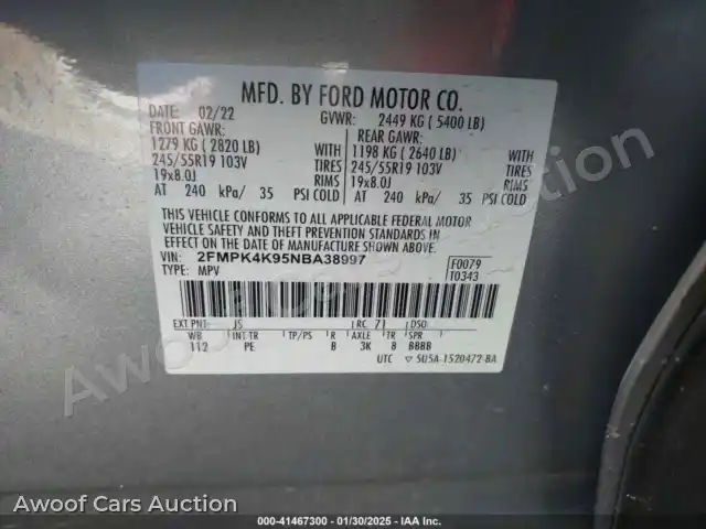 2022 Ford Edge 2FMPK4K95NBA38997 — Iaai auction photo 9