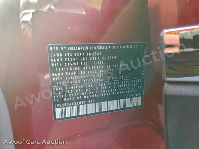 2018 Volkswagen Tiguan 3VV3B7AX3JM191375 — Copart auction photo 13