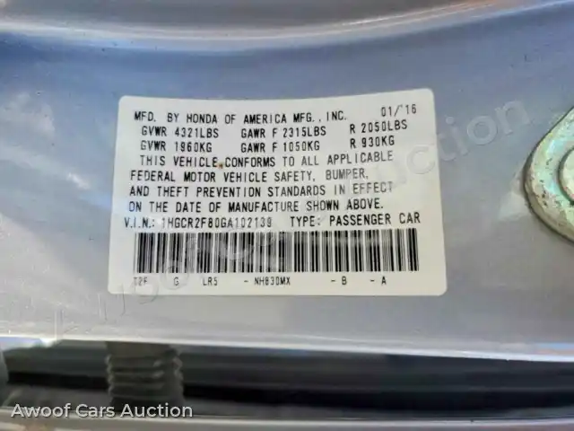 2016 Honda Accord 1HGCR2F80GA102139 — Copart auction photo 12