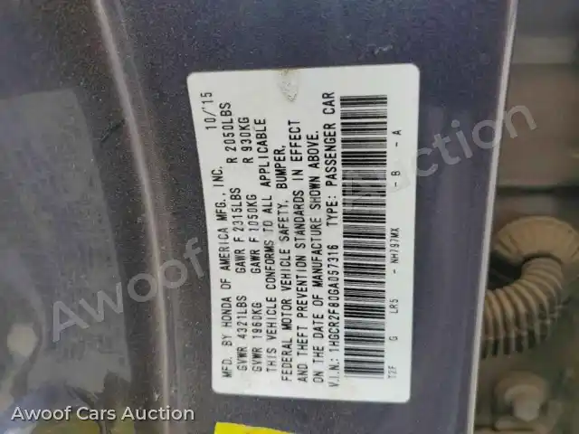 2016 Honda Accord 1HGCR2F80GA057316 — Copart auction photo 12