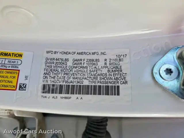 2018 Honda Accord 1HGCV1F95JA013432 — photo 12 de la vente Copart