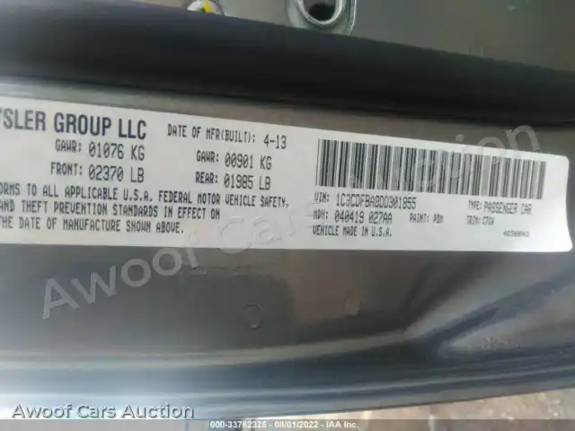 2013 Dodge Dart 1C3CDFBA8DD301855 — Iaai auction photo 9