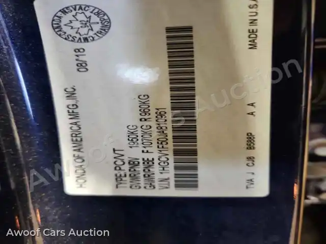 2018 Honda Accord 1HGCV1F50JA810961 — photo 12 de la vente Copart