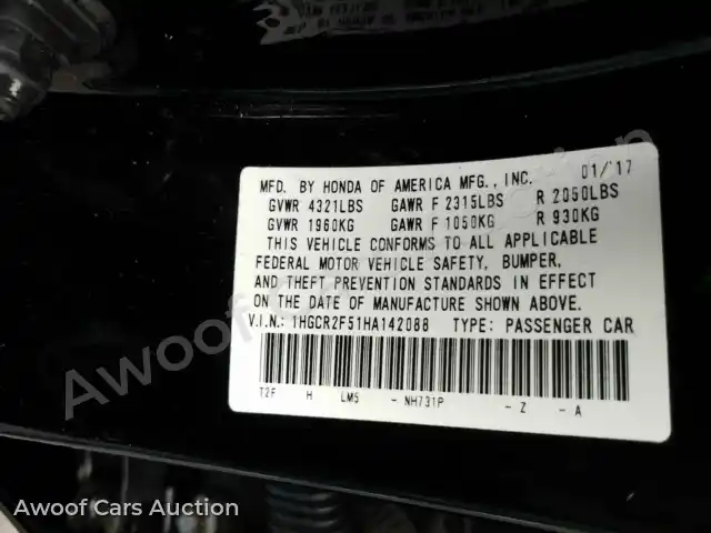 2017 Honda Accord 1HGCR2F51HA142088 — Manheim auction photo 6