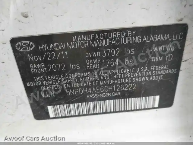 2012 Hyundai Elantra 5NPDH4AE6CH126222 — Iaai auction photo 9