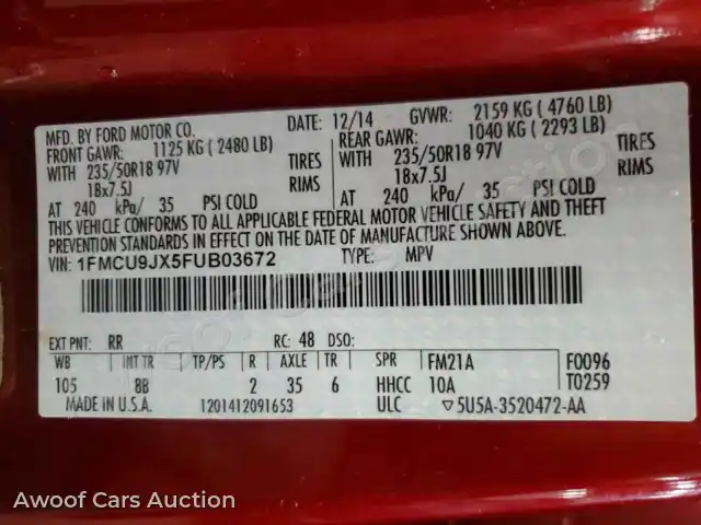 2015 Ford Escape 1FMCU9JX5FUB03672 — Copart auction photo 13