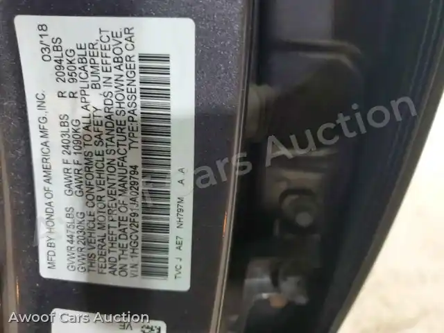 2018 Honda Accord 1HGCV2F91JA029794 — hoton gwanjo Copart na 12