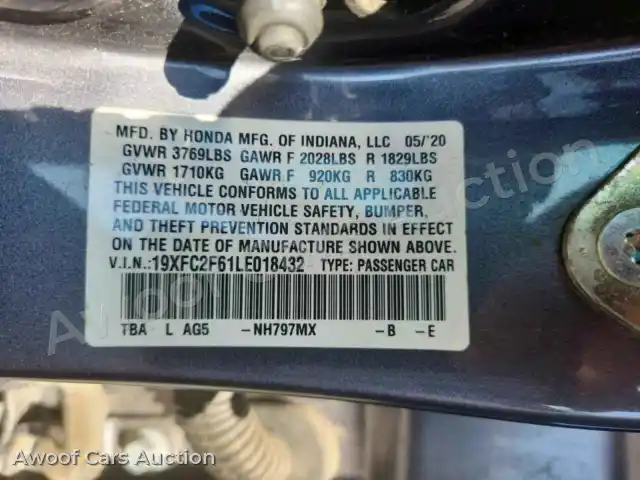 2020 Honda Civic 19XFC2F61LE018432 — Copart auction photo 13