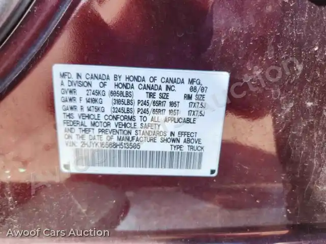 2008 Honda Ridgeline 2HJYK16568H513505 — Copart auction photo 12