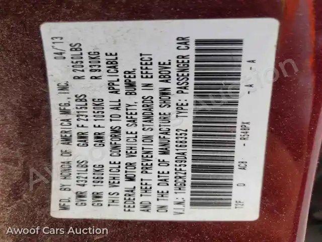 2013 Honda Accord 1HGCR2F59DA168352 — Copart auction photo 12