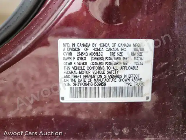 2008 Honda Ridgeline 2HJYK16418H539159 — Copart auction photo 13