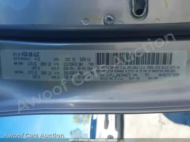 2019 Jeep Cherokee 1C4PJLLB0KD448373 — Iaai auction photo 9