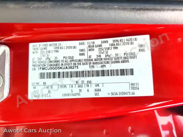 2019 Ford Escape 1FMCU0GD5KUA38275 — Copart auction photo 13