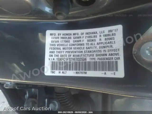 2017 Honda Civic Sedan 19XFC1F32HE032606 — photo 9 de la vente Iaai