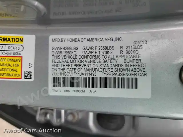 2018 Honda Accord 1HGCV1F11JA111495 — photo 15 de la vente Manheim