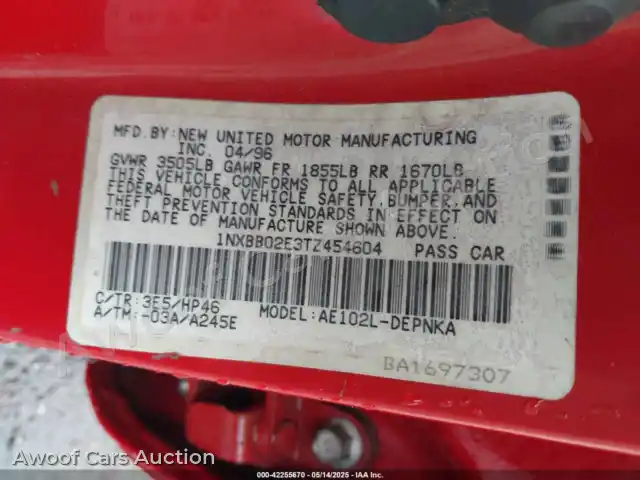 1996 Toyota Corolla 1NXBB02E3TZ454604 — Iaai auction photo 9