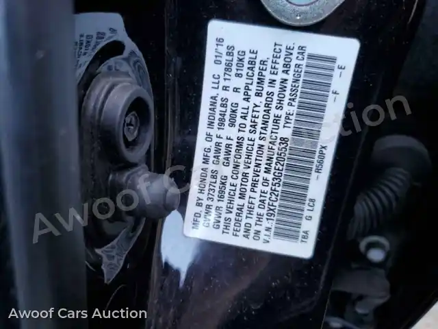 2016 Honda Civic 19XFC2F53GE205538 — Copart auction photo 13