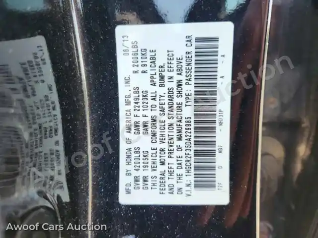 2013 Honda Accord 1HGCR2F35DA229985 — hoton gwanjo Copart na 12