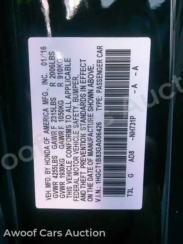 2016 Honda Accord 1HGCT1B83GA006426 — Manheim auction photo 6