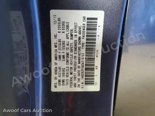 2014 Honda Accord 1HGCR2F56EA115755 — hoton gwanjo Copart na 12