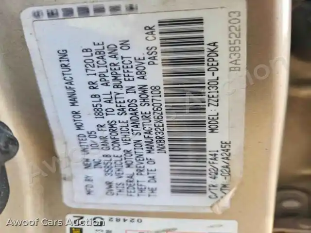 2006 Toyota Corolla 1NXBR32EX6Z607108 — hoton gwanjo Copart na 12