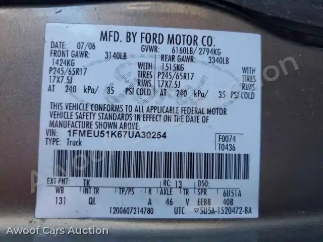 2007 Ford Explorer 1FMEU51K67UA30254 — photo 12 de la vente Copart