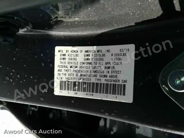 2016 Honda Accord 1HGCR2F57GA141039 — Manheim auction photo 6