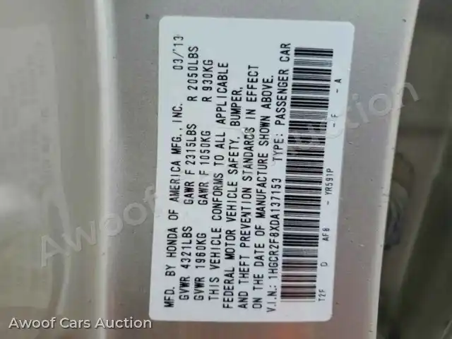 2013 Honda Accord 1HGCR2F8XDA137153 — hoton gwanjo Copart na 13