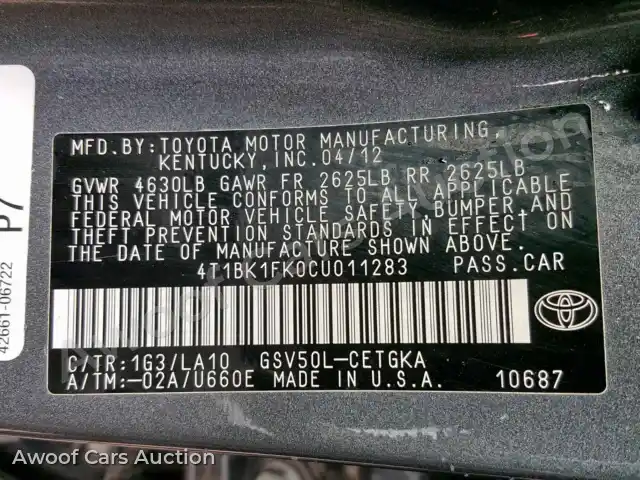 2012 Toyota Camry 4T1BK1FK0CU011283 — Copart auction photo 10