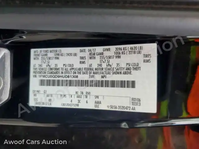 2017 Ford Escape 1FMCU0GD9HUD81308 — hoton gwanjo Copart na 12