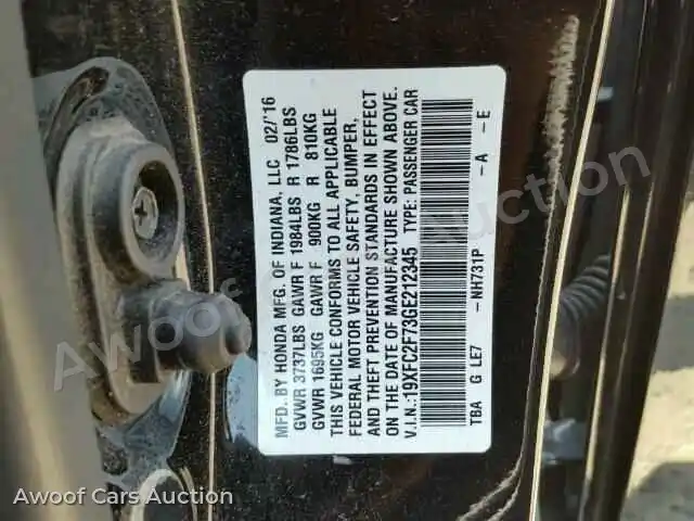 2016 Honda Civic 19XFC2F73GE212345 — Copart auction photo 10