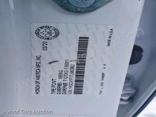 2020 Honda Accord 1HGCV1F17LA803862 — Copart auction photo 13