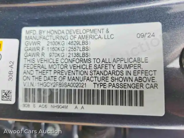2025 Honda Accord 1HGCY2F89SA002021 — photo 12 de la vente Copart
